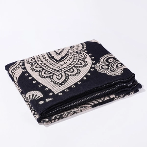 Detail of soft black and beige ethnic pashmina shawl featuring intricate patterns