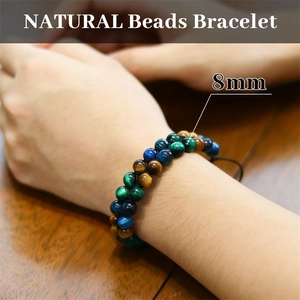 Adjustable 8mm blue tiger eye stone double-layer woven bracelet for men and women