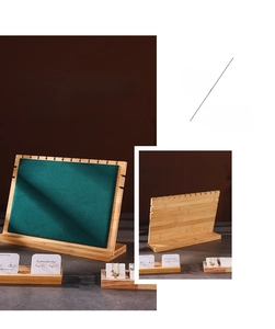 Bamboo and green velvet necklace display stand with multi-slot design and earring holder