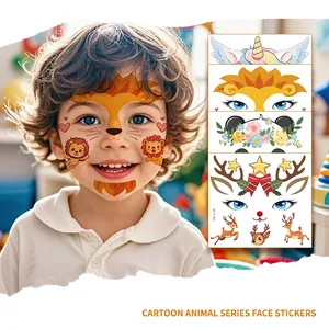 Cartoon Animal Face Temporary Tattoo Stickers For Kids Party Performance Stage Makeup Waterproof Long Lasting Body Art Stickers
