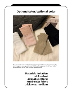 Detailed comparison of four faux mink fur fingerless gloves in white, pink, khaki and black