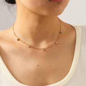 Stainless Steel Necklace Zircon Round Pendants Satellite Chain Clavicle Minimalist Tassel Jewelry For Women
