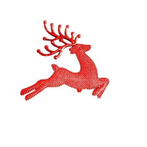 Sparkly red reindeer Christmas tree ornament with glitter finish on white background