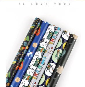 Detailed set of 6 space and train themed gift wrapping paper rolls for children