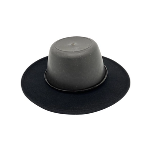 Black wool felt fedora with a protective plastic insert to maintain shape