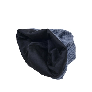 Blue-grey waffle knit beanie with thick black lining for winter warmth and outdoor style