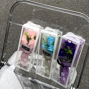 Three-piece set of rose soap flower gift boxes in pink, blue, and purple colors