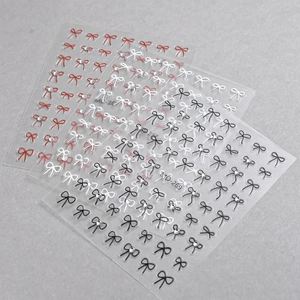 5D embossed bowknot nail art stickers with rhinestones in black white and red styles
