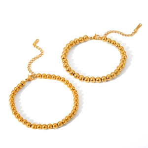Set of two minimalist 18K gold plated stainless steel bead bracelets with lobster clasps