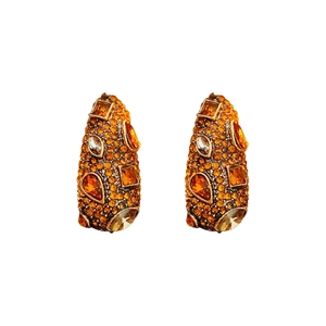 Boucles d'oreilles vintage en forme de larme avec cristaux ambre et finition dorée