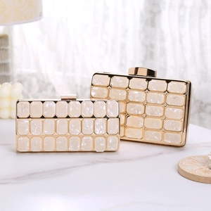 Acrylic Marble Pattern Evening Clutch Bag Luxury Gold Metal Frame Hard Shell Crossbody Purse With Chain Strap For Women