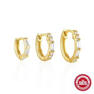 Hoop Earrings 925 Sterling Silver Zirconia Inlaid Minimalist Geometric Everyday High Quality Jewelry Gift For Women