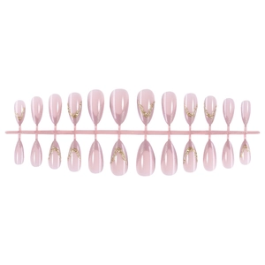 Cat eye press-on nails in nude pink with 3D liquid gold texture and glitter accents