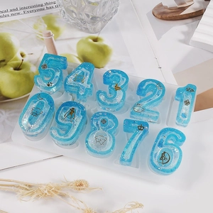 Moldes de silicona para números 0-9 de resina con dijes de dibujos con purpurina
