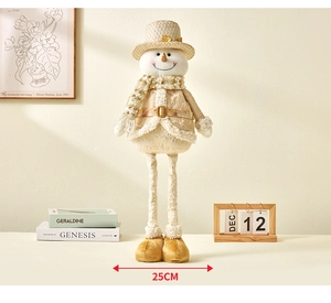 Detail of 25cm snowman doll with champagne hat and striped scarf for Christmas decor