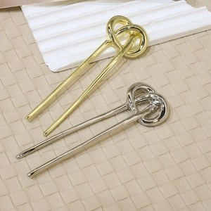 Minimalist Alloy U-Shape Hair Stick Geometric Knot Design Hair Fork For Women Long Hair Updo Bun Accessory Elegant