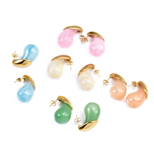 Fashionable colorful teardrop resin earrings with gold stainless steel and marble texture
