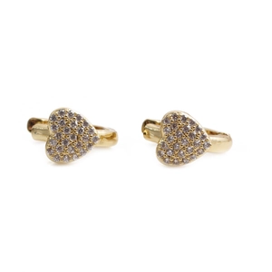 Elegant gold heart stud earrings with micro-pave cubic zirconia on a white background