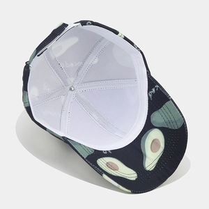 Navy blue baseball cap with avocado print featuring breathable white mesh interior