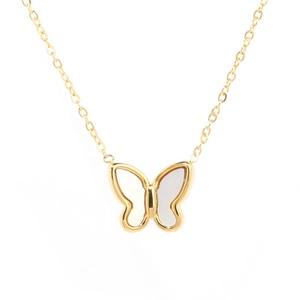 Elegant gold titanium butterfly necklace with white shell inlay for women's jewelry