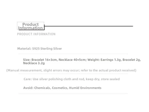 Specifications for S925 sterling silver bow jewelry including weight and dimensions