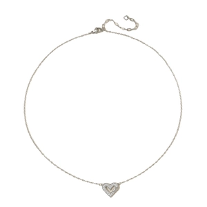 Silver hollow heart pendant necklace in titanium steel with zircon accents for women