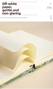 Close-up of thick beige lined paper inside an A6 floral linen embroidery notebook