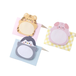 Cute cartoon animal sticky notes featuring tiger, pig and penguin on colorful checkered bases