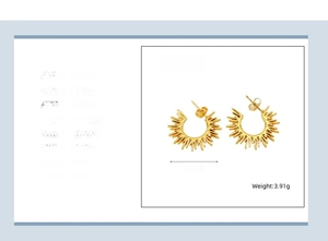 Detail view of 24mm stainless steel 18K gold fan shaped sunburst stud earrings
