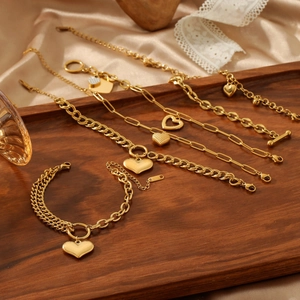 Fashion Stainless Steel Heart Pendant Bracelet For Women Gold Plated Double Chain Paperclip Link OT Clasp Bracelet Elegant Jewelry Gift