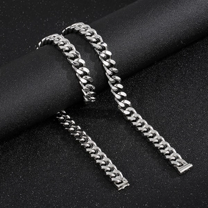 12mm silver stainless steel Cuban link necklace with polished 18K gold-tone finish