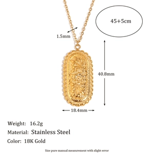 Oval floral embossed pendant necklace in 18K gold plated stainless steel for women
