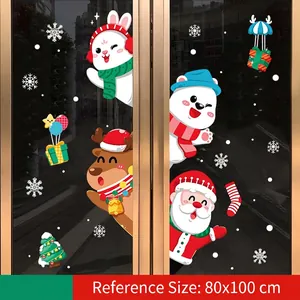 Detaillierte Weihnachtsfensteraufkleber Set mit Weihnachtsmann, Rentier und Schneeflocken