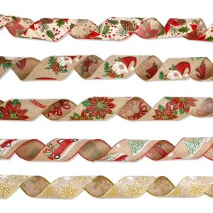 Christmas Ribbon Imitation Linen Wired Edge Snowflake Gnome Truck Pattern Festive Home Decor Gift Wrap Tree Decoration