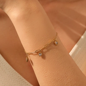 Herz Anhänger Armband Edelstahl 18K Vergoldet Zirkonia Emaille Eleganter Schmuck Für Damen