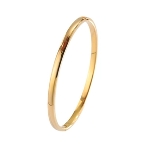 Minimalist gold titanium steel oval bangle with high-polished finish and hinge closure