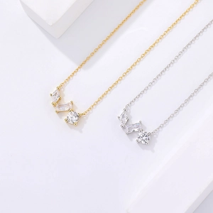 Elegant 925 sterling silver necklaces with triple zircon pendants in gold and silver
