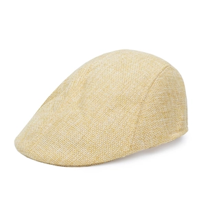 Men's breathable linen beret cap in beige, vintage lightweight newsboy style for summer