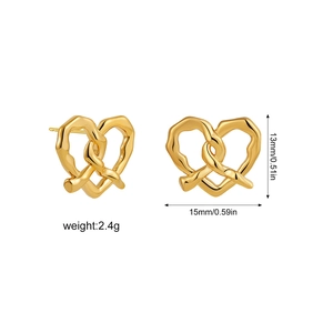 Detail view of 18K gold stainless steel knot earrings with precise size measurements