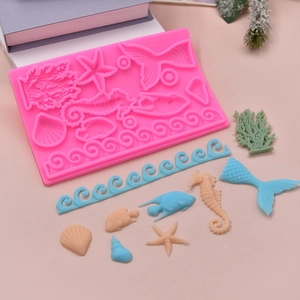 Ocean Theme Silicone Mold Mermaid Tail Seahorse Starfish Shell Designs For Fondant Chocolate Cake Decorating DIY Craft