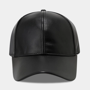 Classic black PU leather baseball cap for men with a vintage textured finish