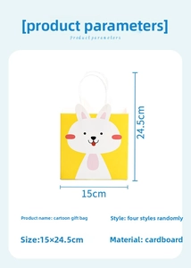 Détail du sac cadeau en papier lapin avec dimensions 15x24,5 cm et poignée blanche