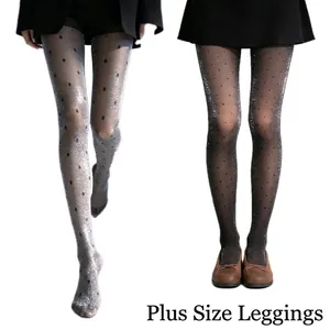 Women Plus Size Polka Dot Tights Sexy Sheer Glitter Silver Wire Extra Long Pantyhose High Waist Clubwear Fashion Hosiery