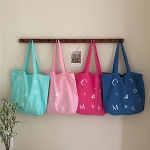 Große Kapazität Leinwand Tragetasche Buchstaben Druck Schulterhandtasche Für Pendeln Einkaufen Damen Lässig