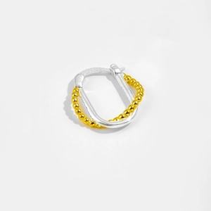 Minimalist S925 sterling silver two-tone double hoop earrings with gold beads and silver U-shape