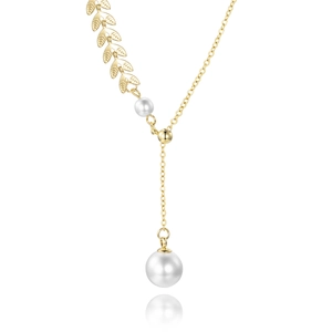 Barock-Perlenkette mit 18k Goldblatt-Anhänger und Y-förmigem Lagen-Kettendesign
