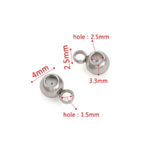 Silver stainless steel adjustment beads for DIY jewelry with size and hole dimensions