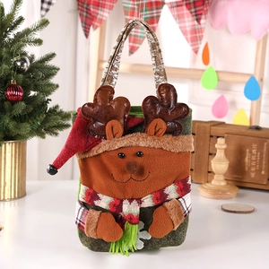 Cartoon reindeer Christmas gift bag with plush details and a red holiday scarf