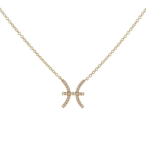 Gold Pisces zodiac necklace with sparkling cubic zirconia stones on thin chain