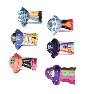 Cartoon UFO alien shark hair clips set with colorful astronaut cat patterns for women